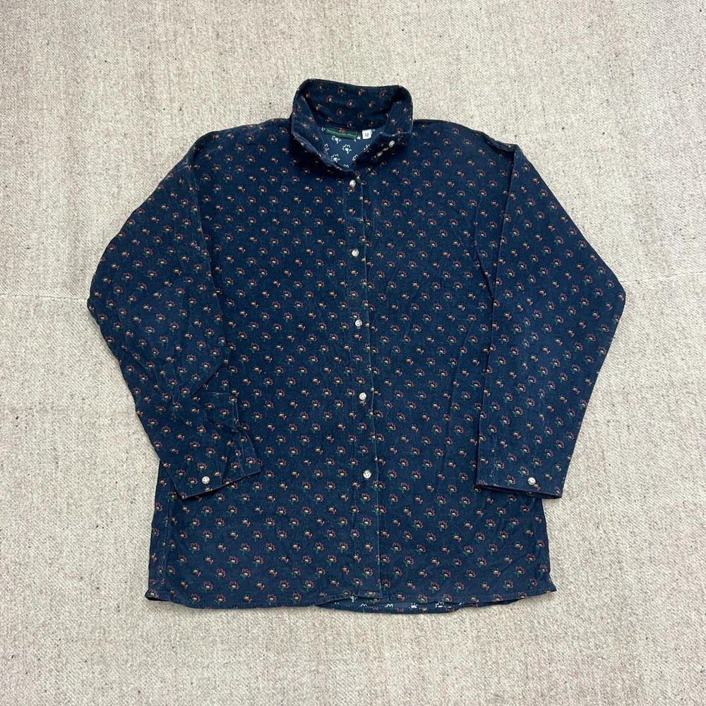 Vintage Abercrombie & Fitch Corduroy Button Up Shirt Women's 12 Blue 1980s